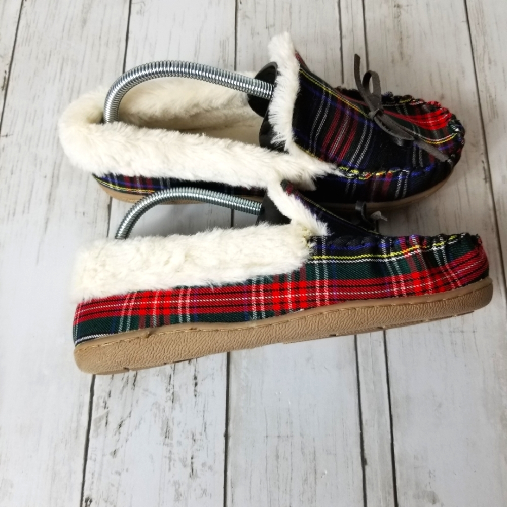 Cozee Corner Plaid Faux Fur Moccasin Slippers